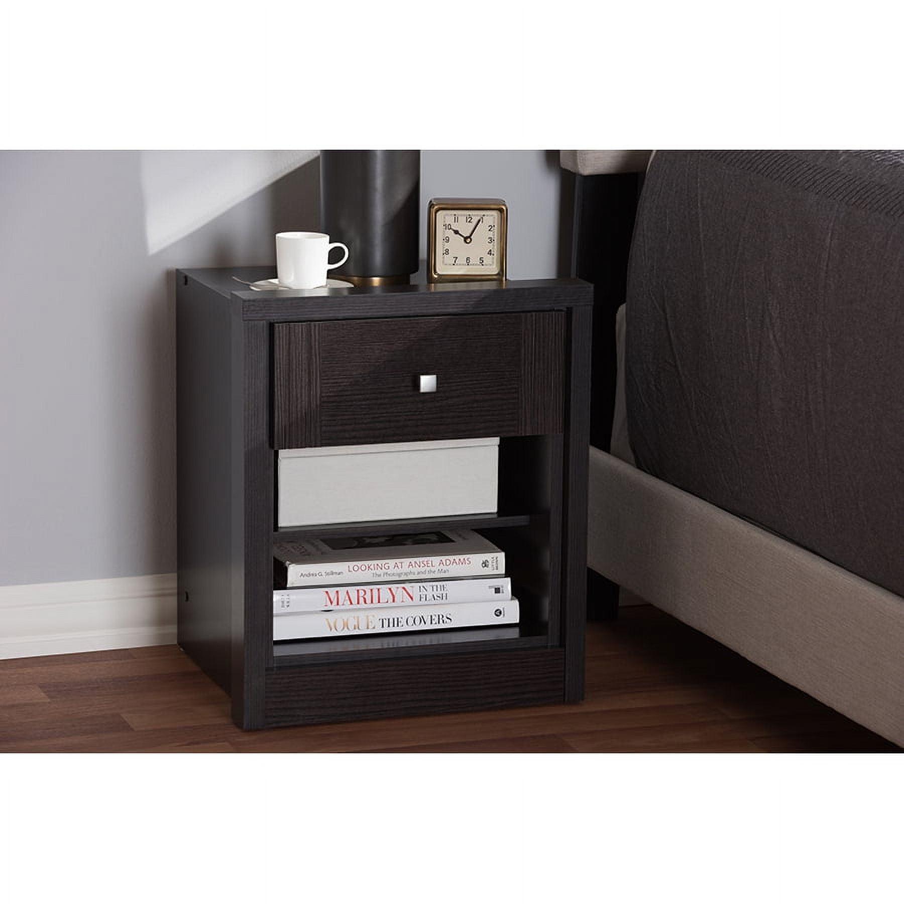 Danette Wenge Brown 1-Drawer Nightstand with Open Shelves