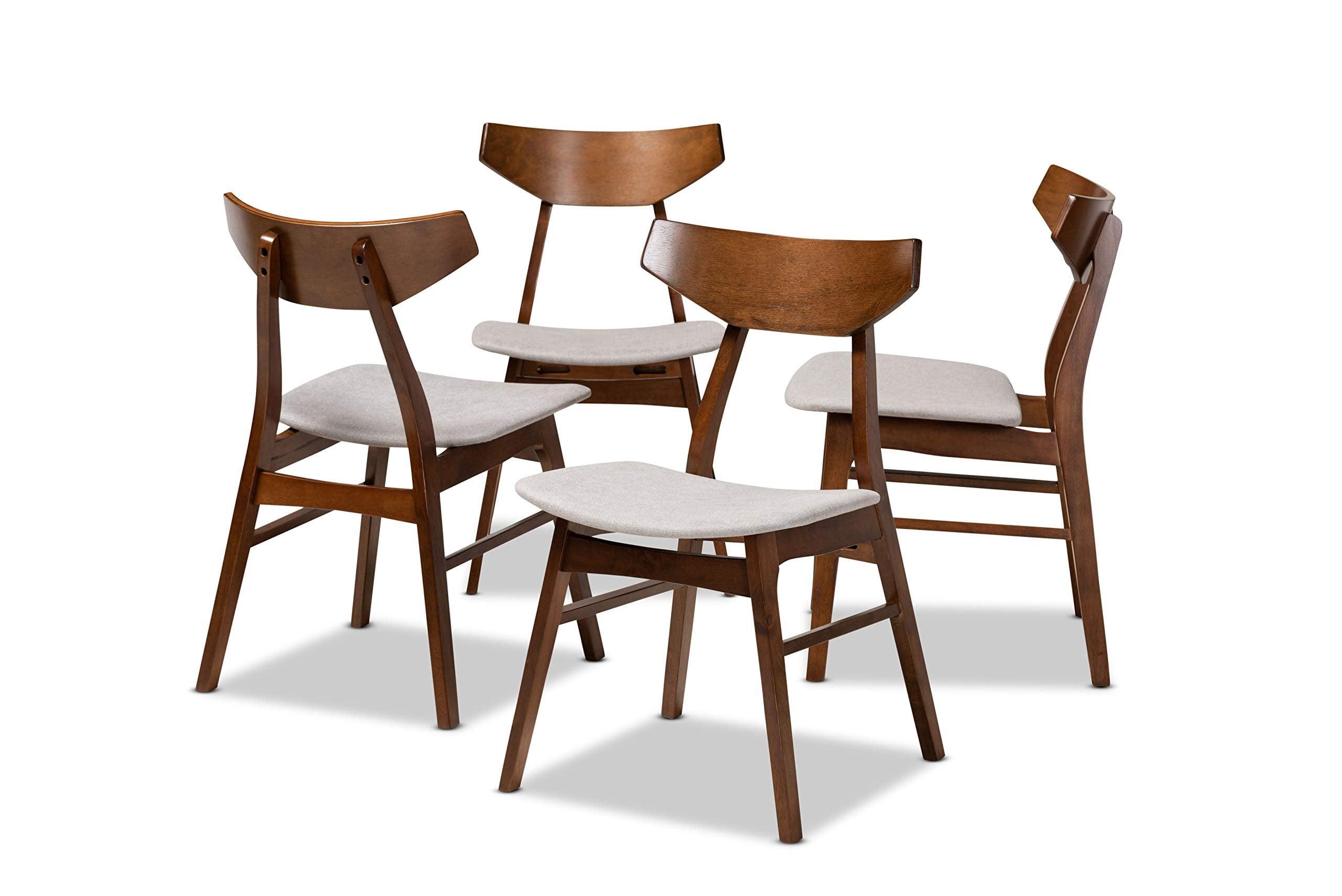 Baxton Studio Danica Mid-Century Modern Transitional Light Grey Fabric Upholstered and Walnut Brown Finished Wood 4-Piece Dining Chair Set