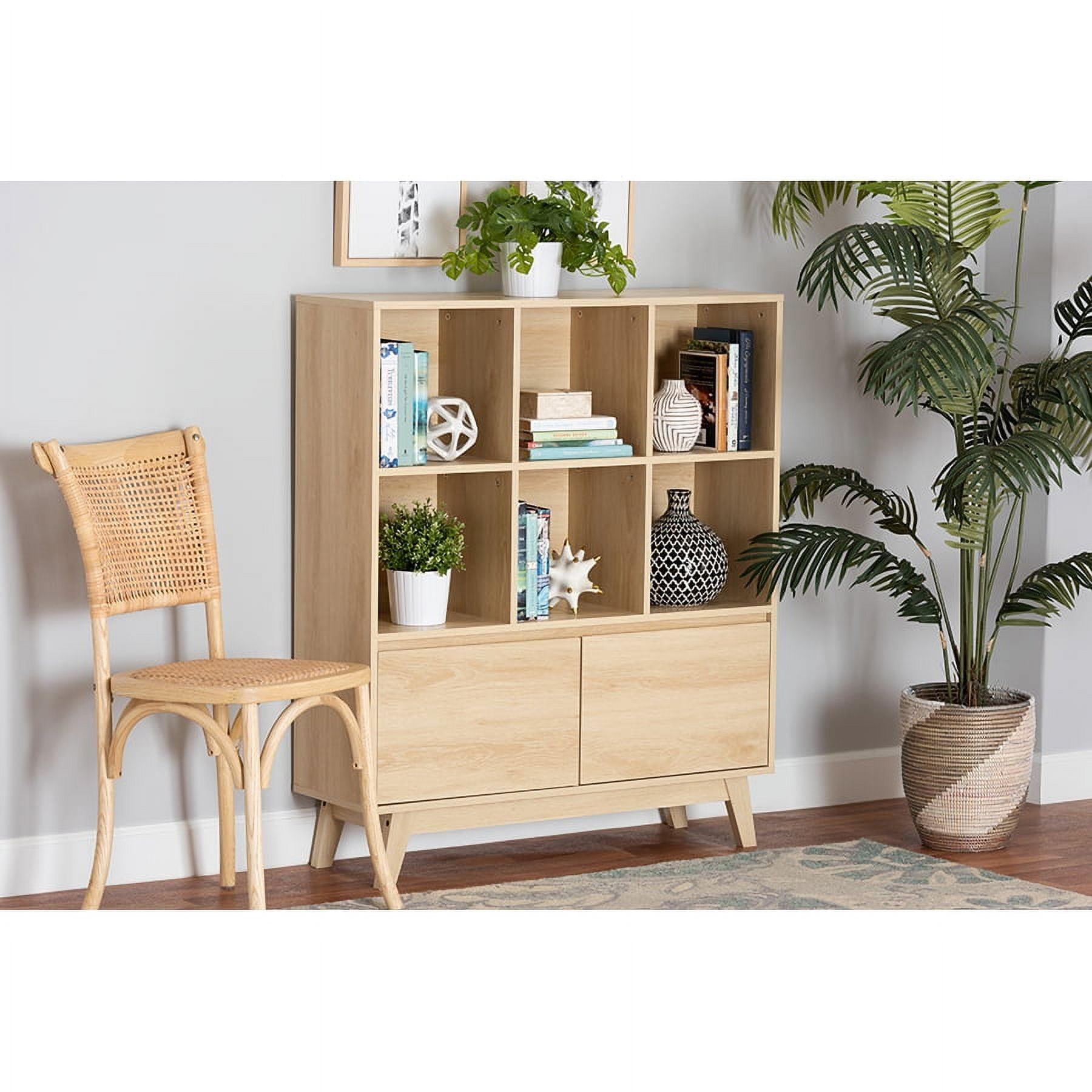 Danina Oak Brown Wood Bookshelf with Doors and Cubes