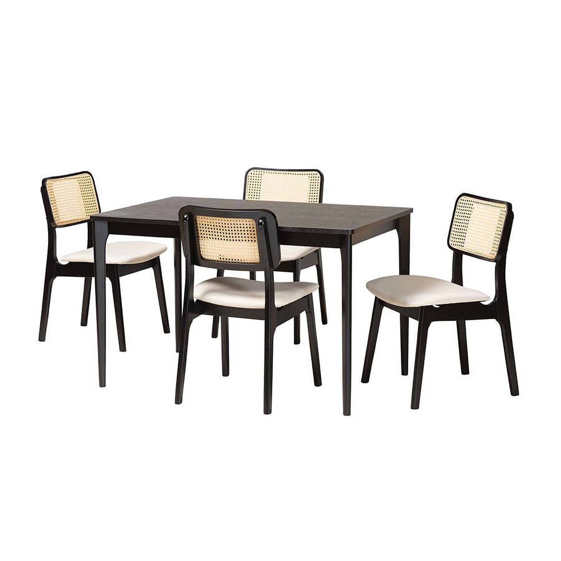 Dannon Black and Cream Oak 5-Piece Dining Set with Woven Rattan Backrests