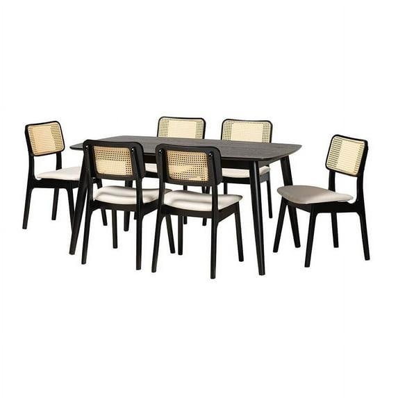Baxton Studio Dannon Mid-Century Modern Cream Fabric and Black Finished Wood 7-Piece Dining Set