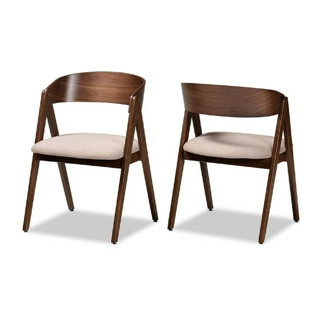 2pc Danton Fabric Upholstered Wood Dining Chair Set Beige/Walnut Brown - Baxton Studio