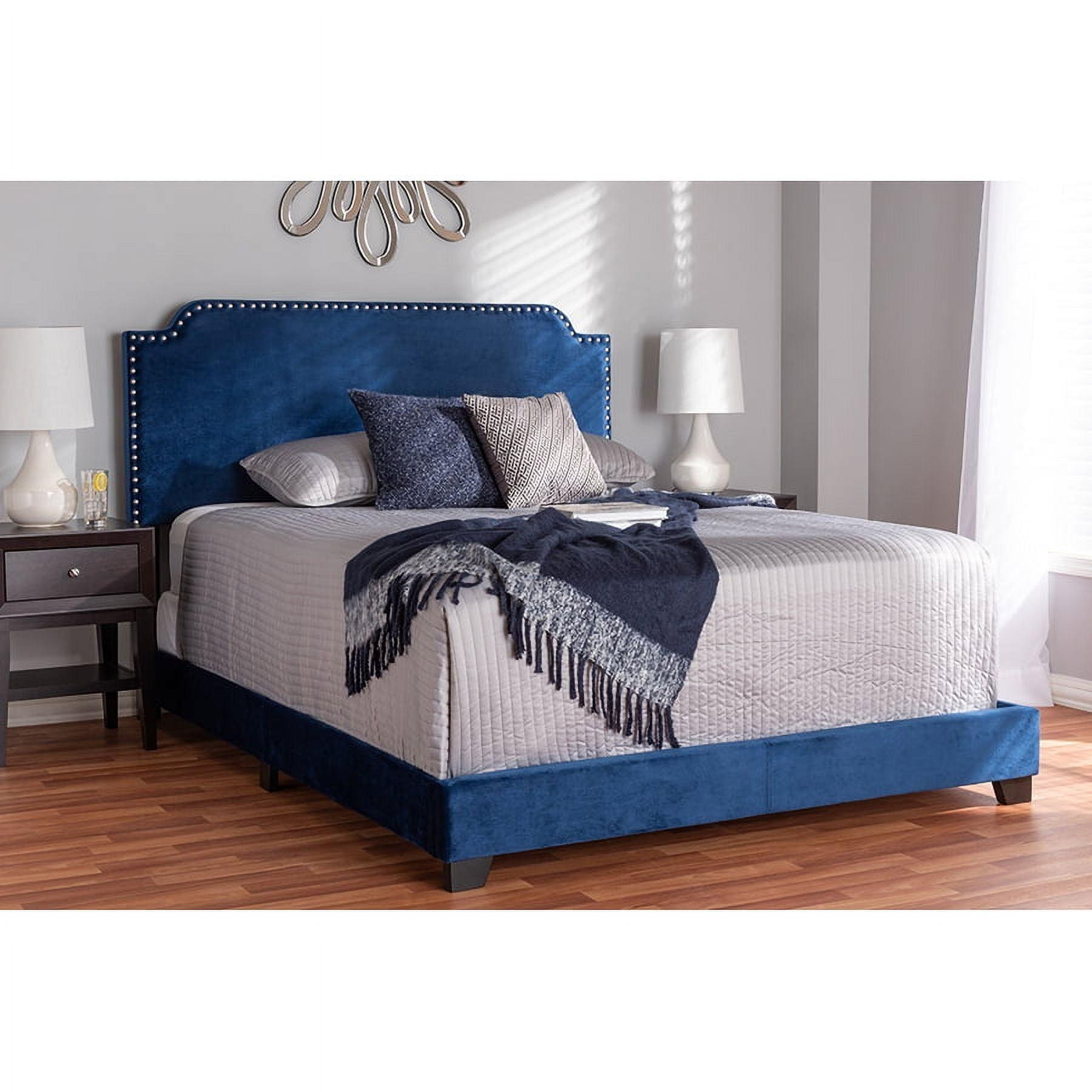 Darcy Full Navy Velvet Upholstered Bed with Nailhead Trim