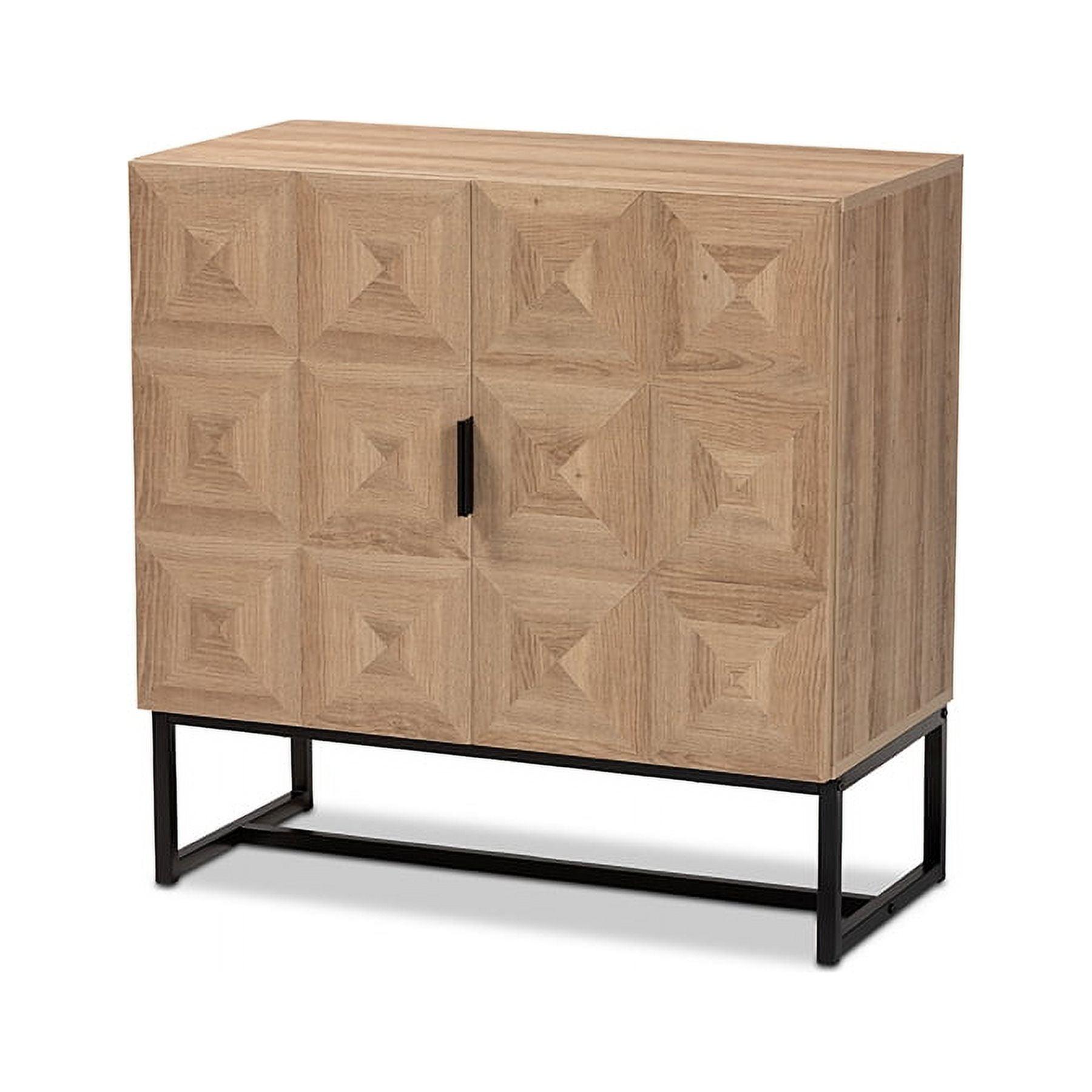 Darien Natural Brown Wood and Black Metal Geometric Accent Cabinet