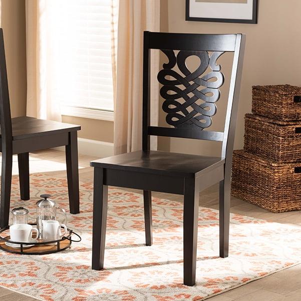 Gervais Espresso Scoop Seat Wood Dining Chair Set with Geometric Back