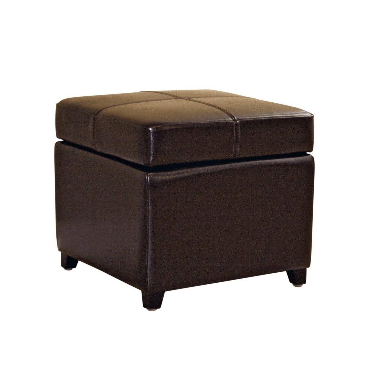 Pandora 18'' Dark Brown Full Leather Storage Cube Ottoman