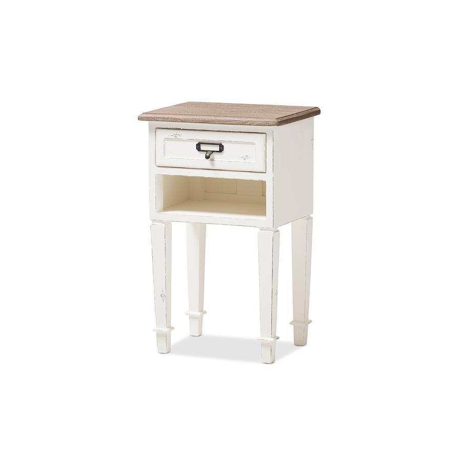 Dauphine Provincial Oak Nightstand with Storage Shelf - Baxton Studio: Mindi-Wood Top, Metal Handle