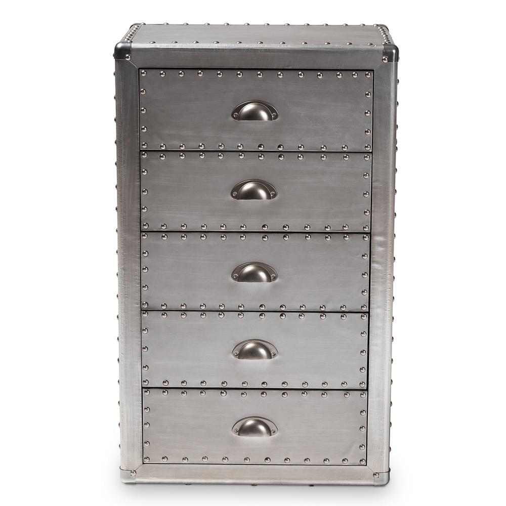 5 Drawer Davet Metal Accent Chest Silver - Baxton Studio: French Industrial Style, Fully Assembled