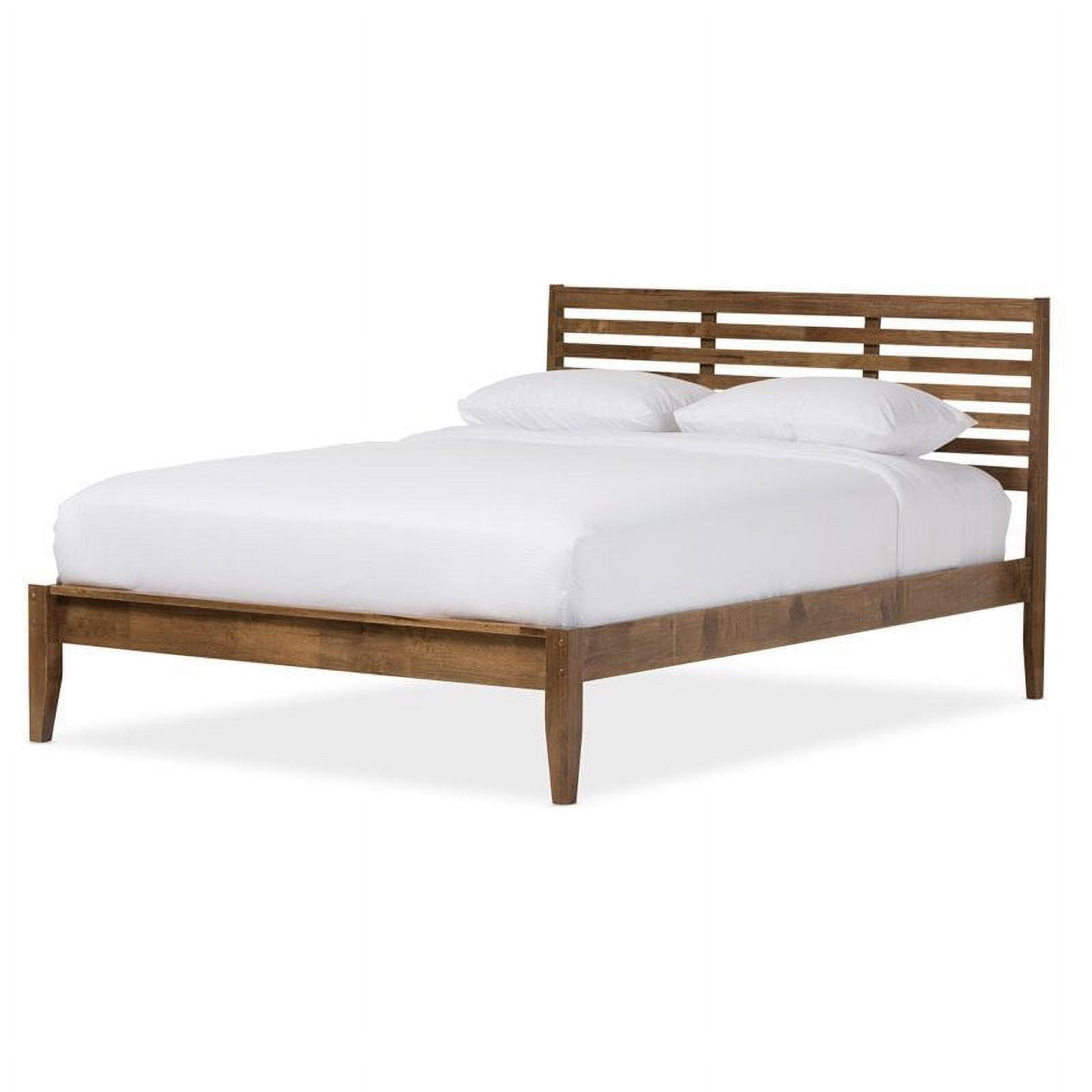 Walnut Queen Mid-Century Modern Slatted Platform Bed