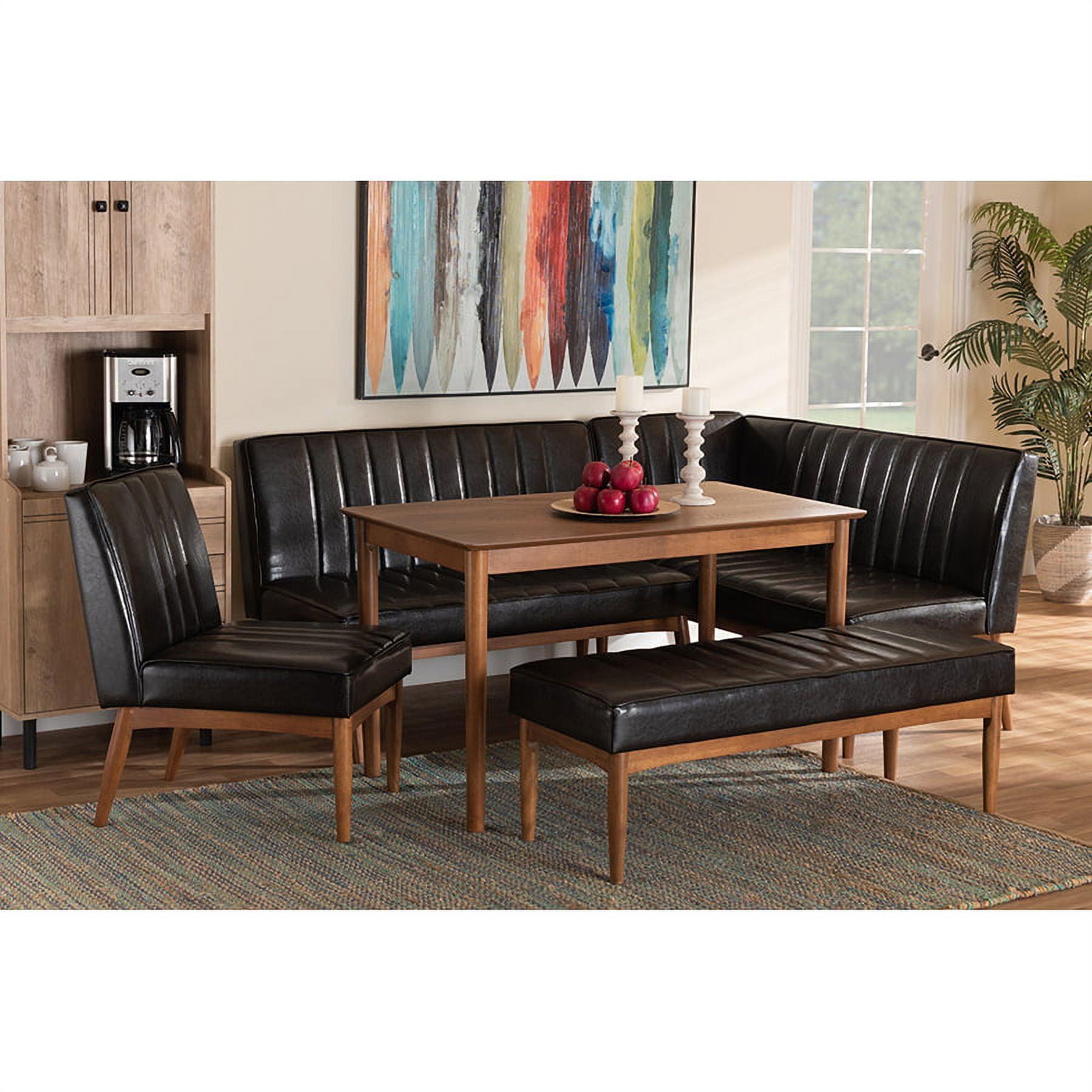 Daymond Mid-Century Modern Walnut Brown Faux Leather 5-Piece Dining Nook Set