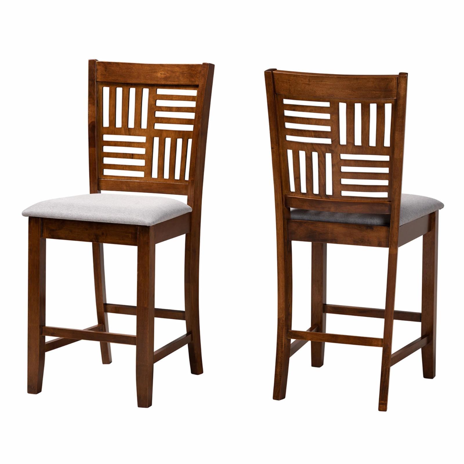 Set of 2 Grey Fabric and Walnut Wood Counter Stools