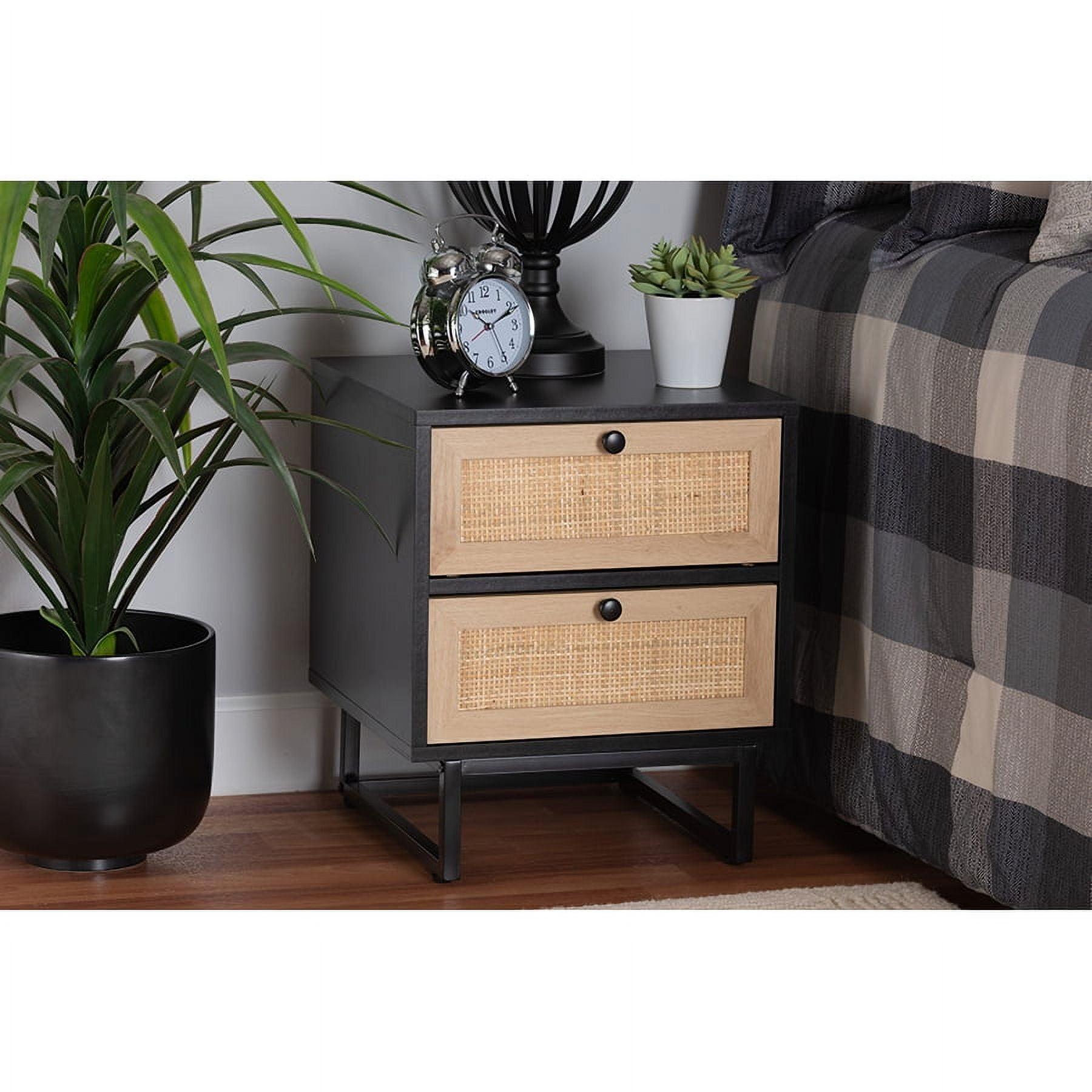 Espresso Brown Wood and Rattan 2-Drawer Accent Table