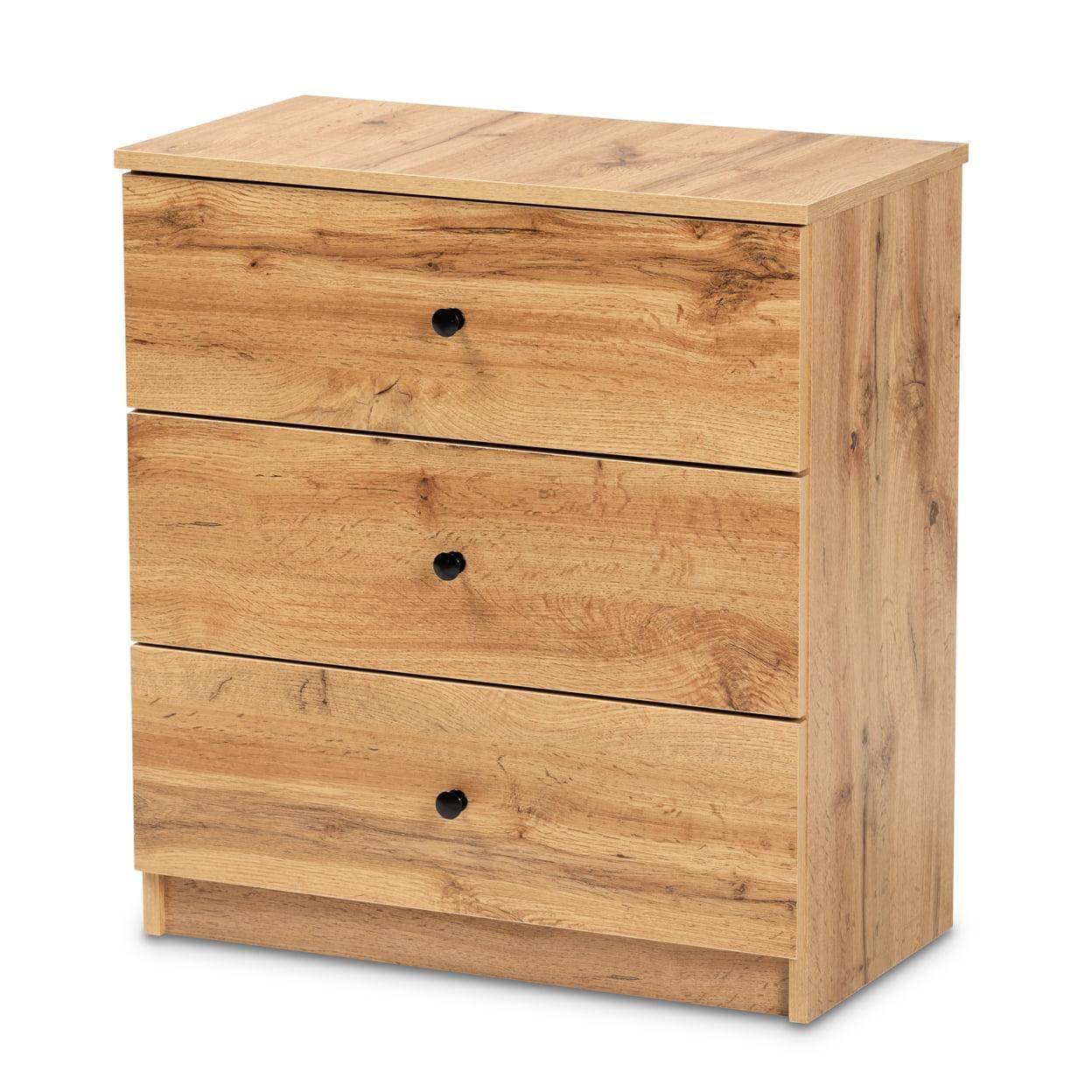 Decon Oak Brown Wood 3-Drawer Modern Storage Chest