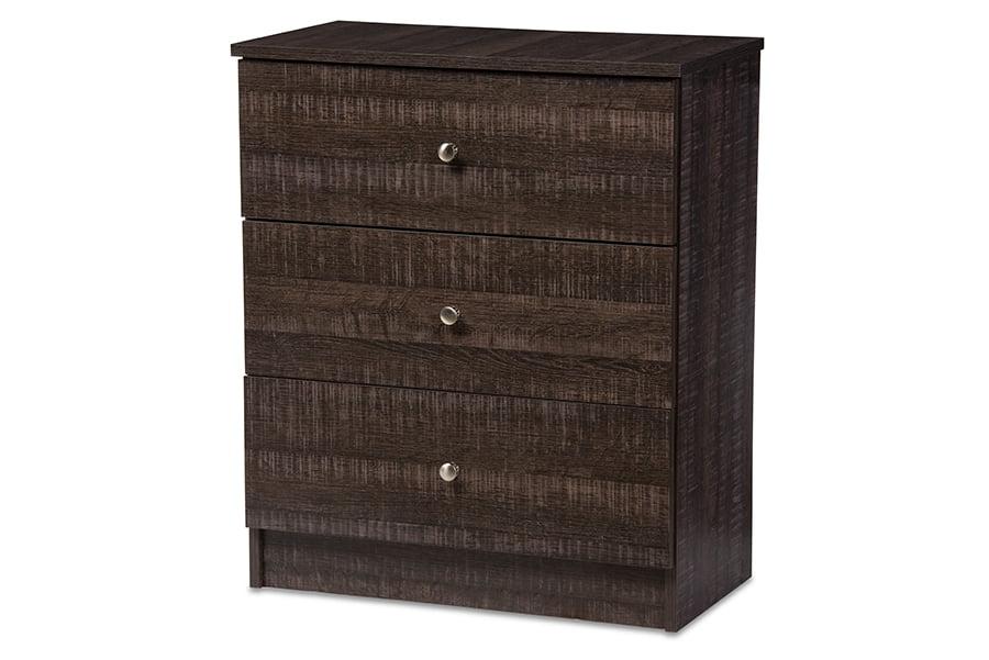 Deacon Modern and Contemporary Wood 3 Drawer Storage Chest Espresso Brown - Baxton Studio: Bedroom Furniture with Anti-Tip Design