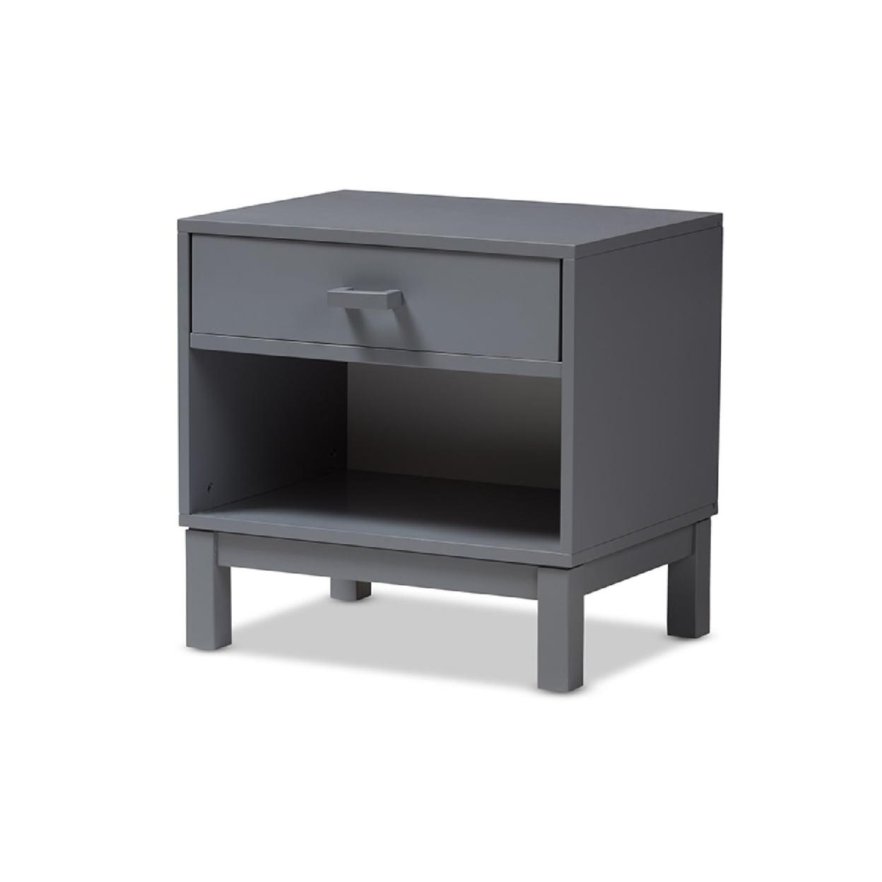 Deirdre Contemporary Grey Rubberwood 1-Drawer Nightstand