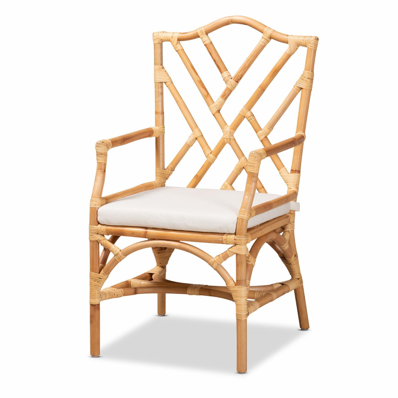 Delta White Rattan and Cane Low Armchair with Cushion