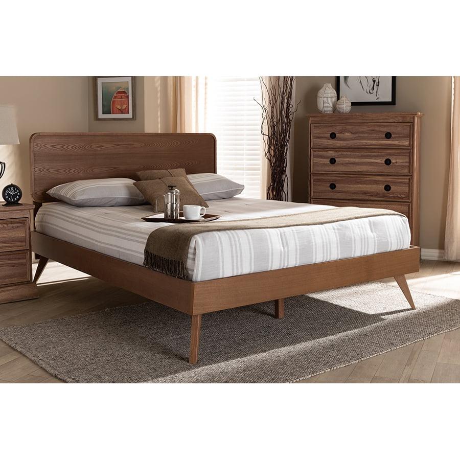 King Demeter Ash Walnut Finished Wood Platform Bed Brown - Baxton Studio: Mid-Century Design, Tapered Legs