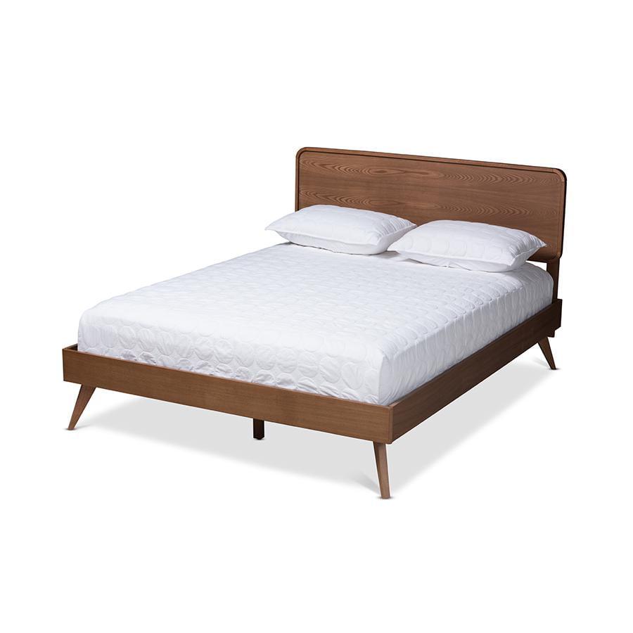 Queen Demeter Ash Walnut Finished Wood Platform Bed Brown - Baxton Studio: Mid-Century Modern Design, Rubberwood Frame, No Box Spring Needed