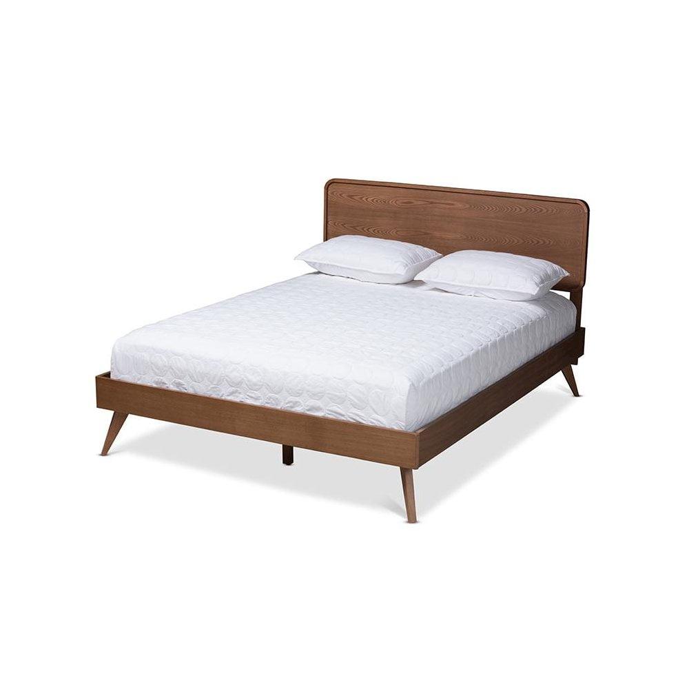 Queen Demeter Ash Walnut Finished Wood Platform Bed Brown - Baxton Studio: Mid-Century Modern Design, Rubberwood Frame, No Box Spring Needed