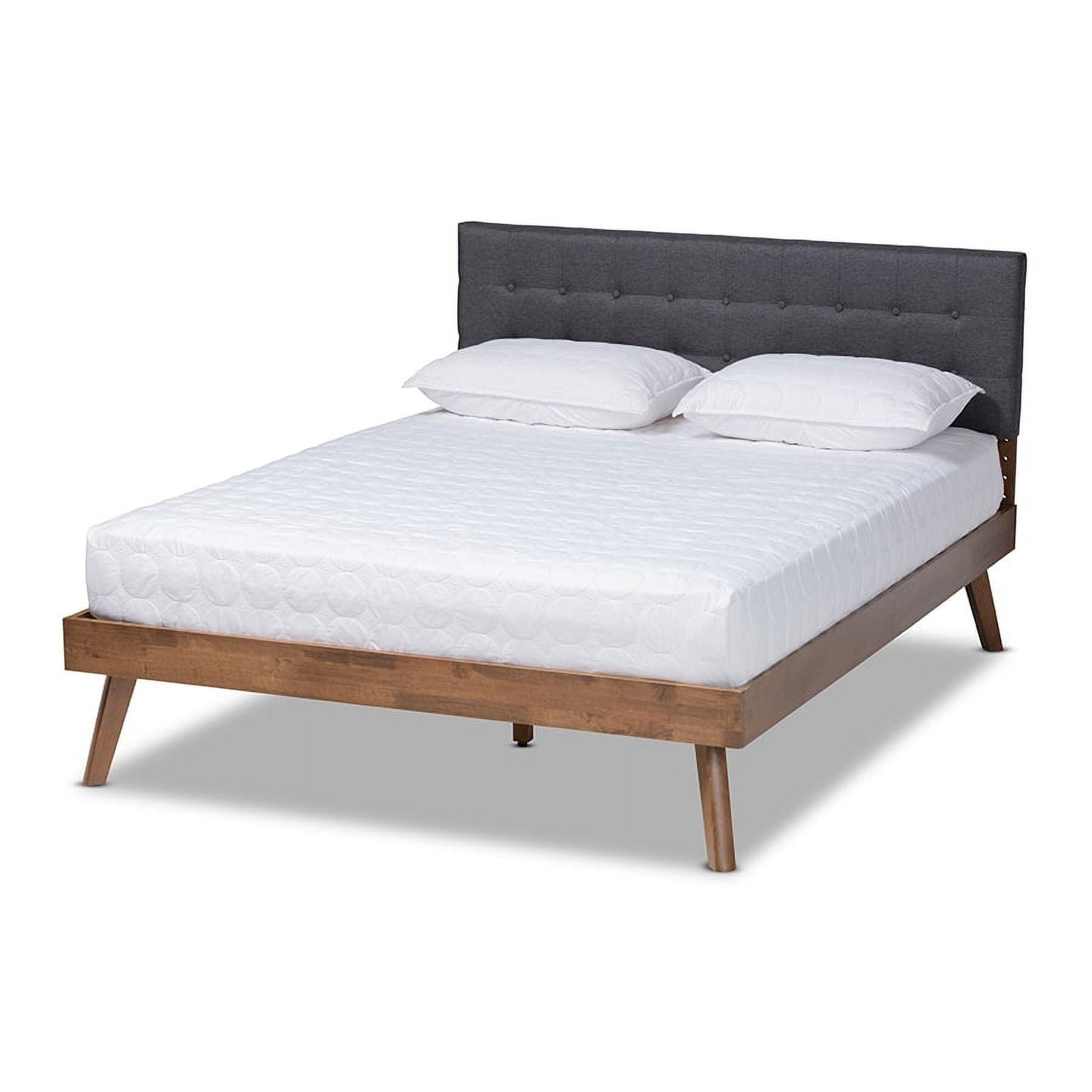 Devan Mid-Century Walnut & Dark Grey Tufted Full Platform Bed