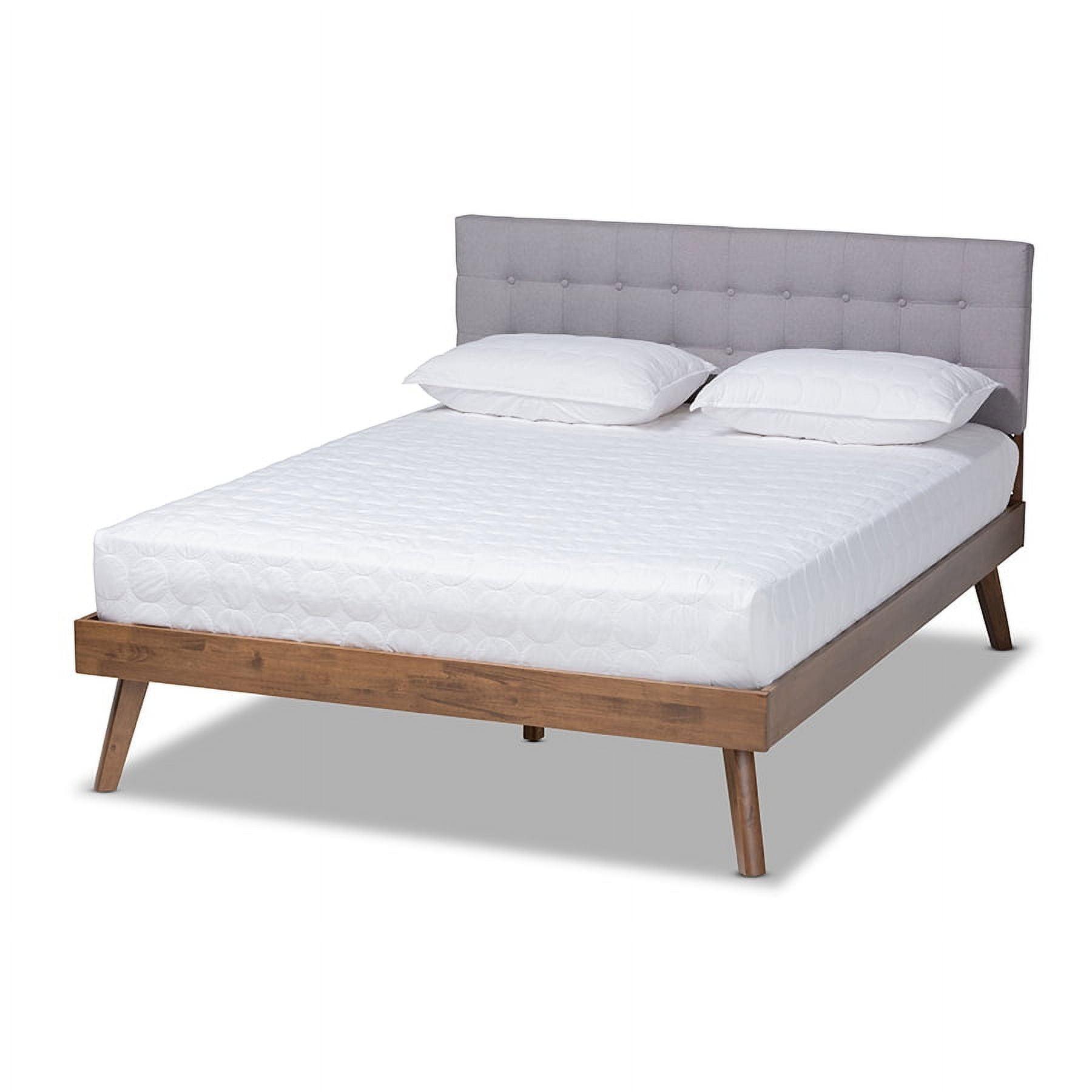 Devan Fabric Upholstered Walnut Finished Platform Bed - Baxton Studio