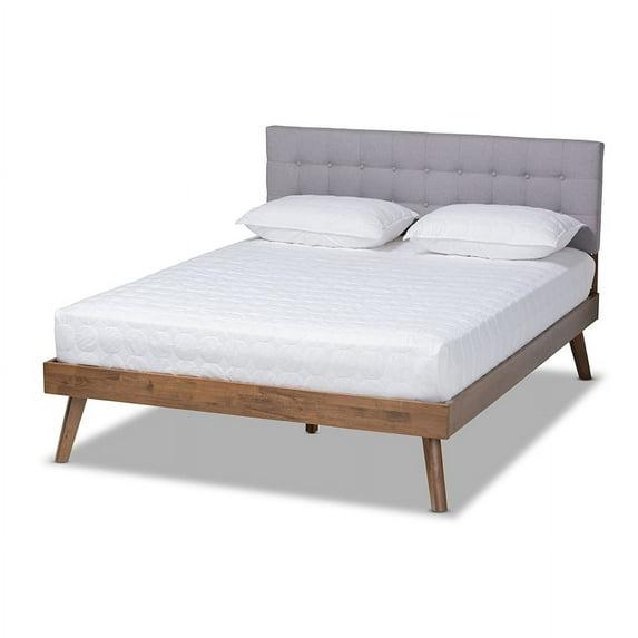Full Devan Fabric Upholstered Platform Bed with Headboard Gray/Walnut - Baxton Studio: Mid-Century Modern, No Box Spring Needed