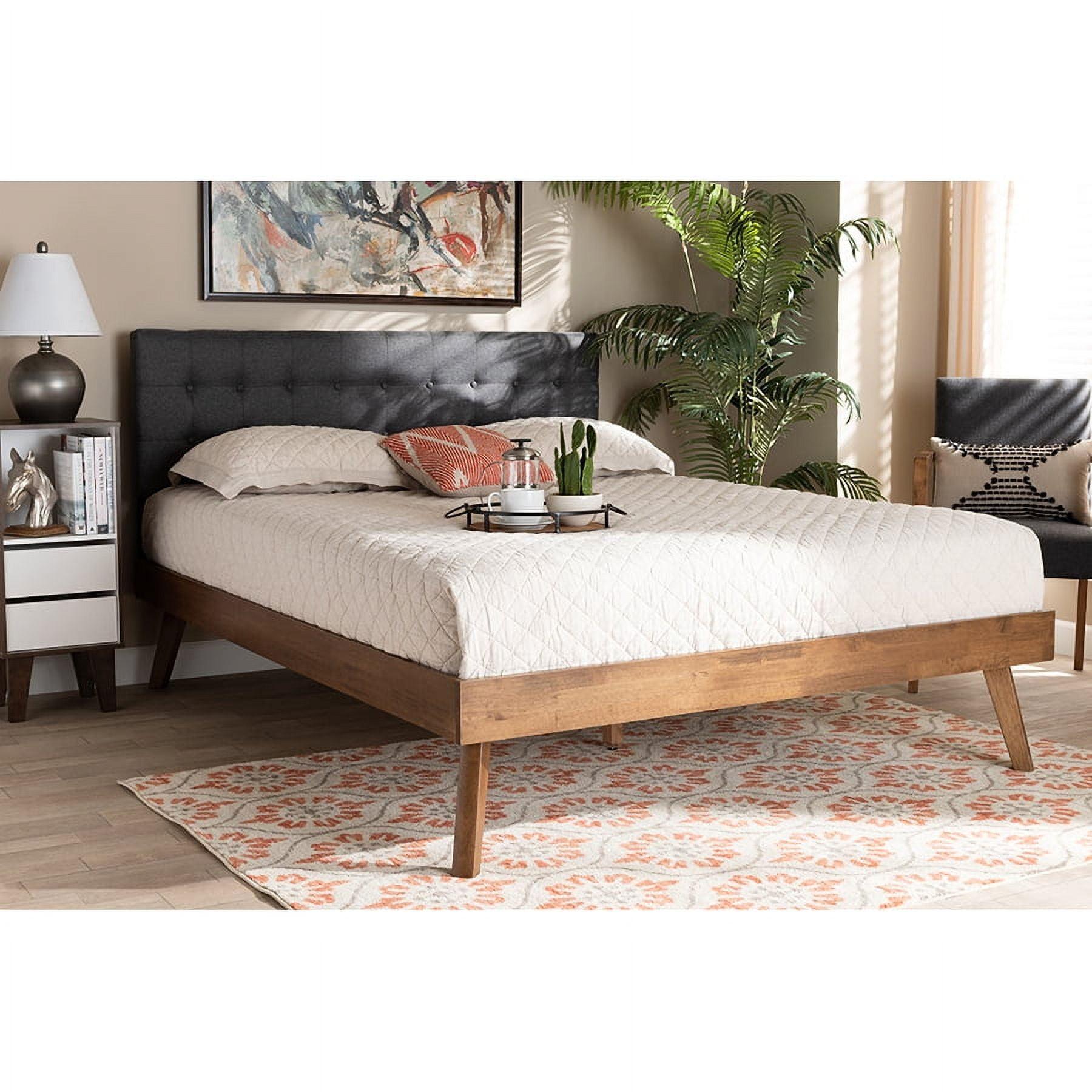 Devan Fabric Upholstered Walnut Finished Platform Bed - Baxton Studio