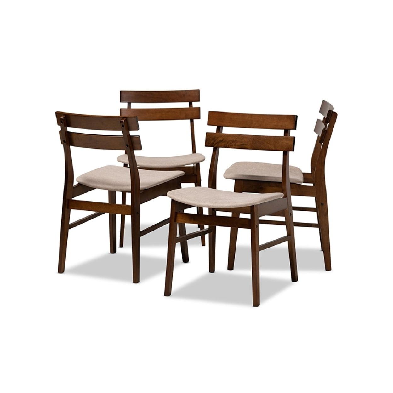 Set of 4 Devlin Upholstered Wood Dining Chairs Light Beige/Walnut - Baxton Studio: Rubberwood Frame, Spot Clean