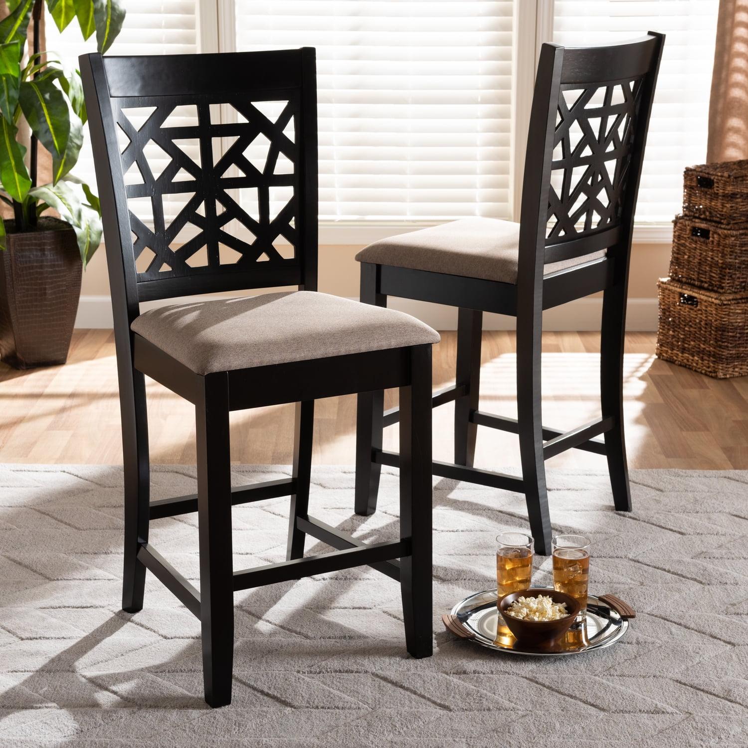 Baxton Studio Devon Sand Upholstered Espresso Finished Wood 2-Piece Pub Chairs