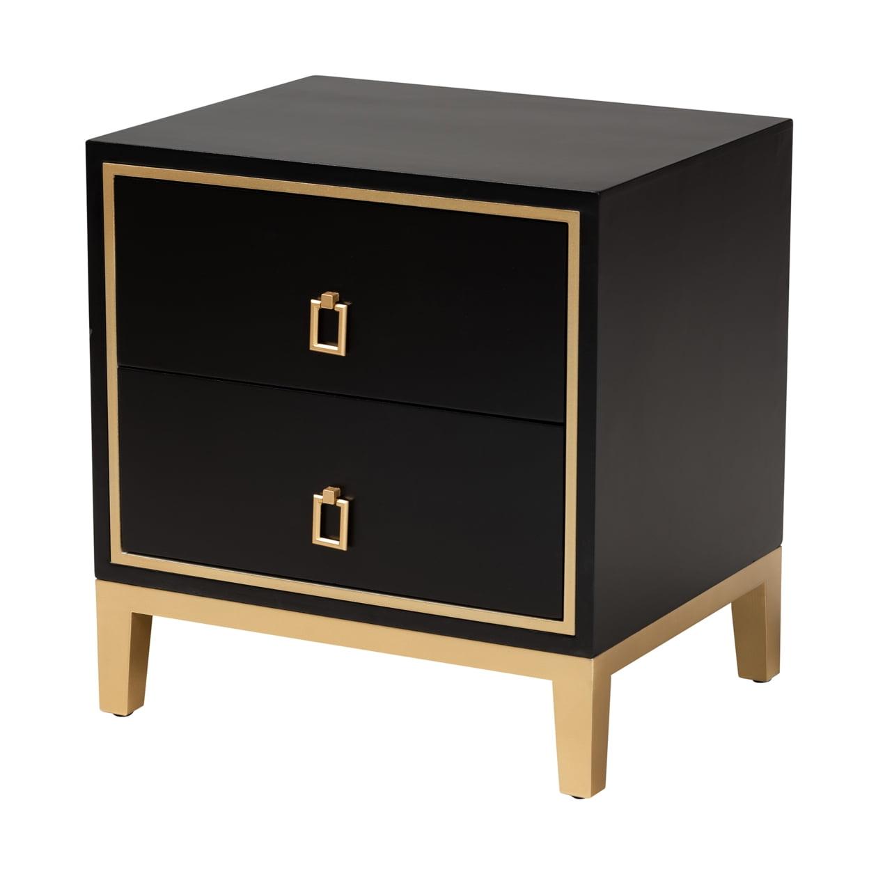 Donald Black and Gold Wood Metal 2-Drawer End Table