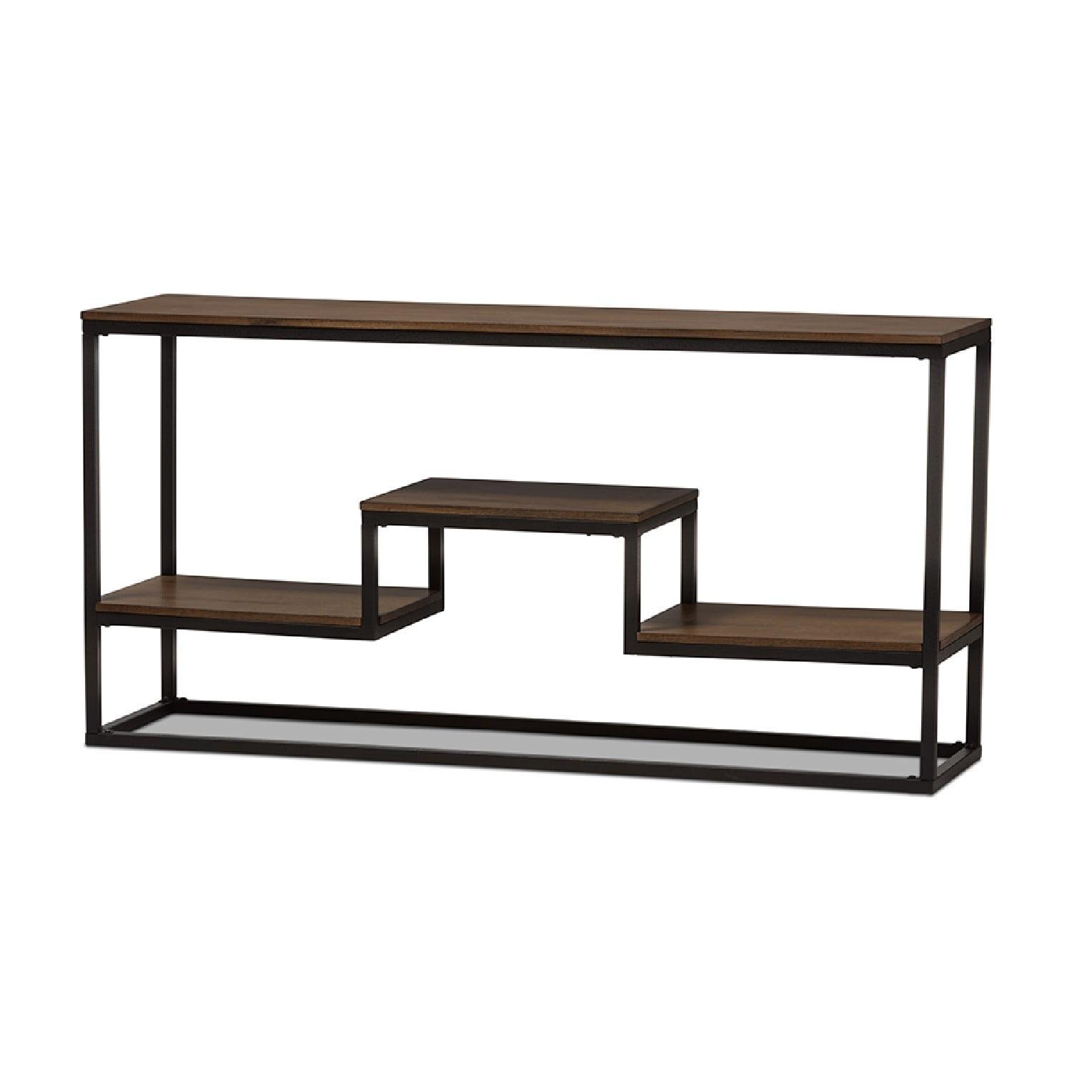 Doreen Rustic Industrial Style Antique Textured Finished Metal Distressed Wood Console Table - Black - Baxton Studio