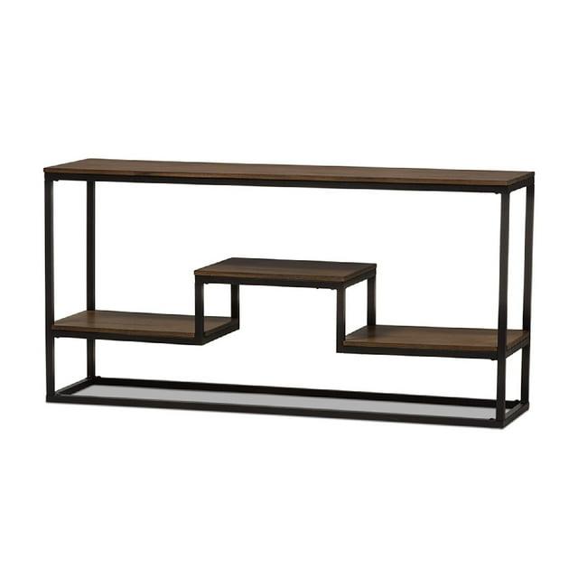 Doreen Rustic Industrial Style Antique Textured Finished Metal Distressed Wood Console Table - Black - Baxton Studio