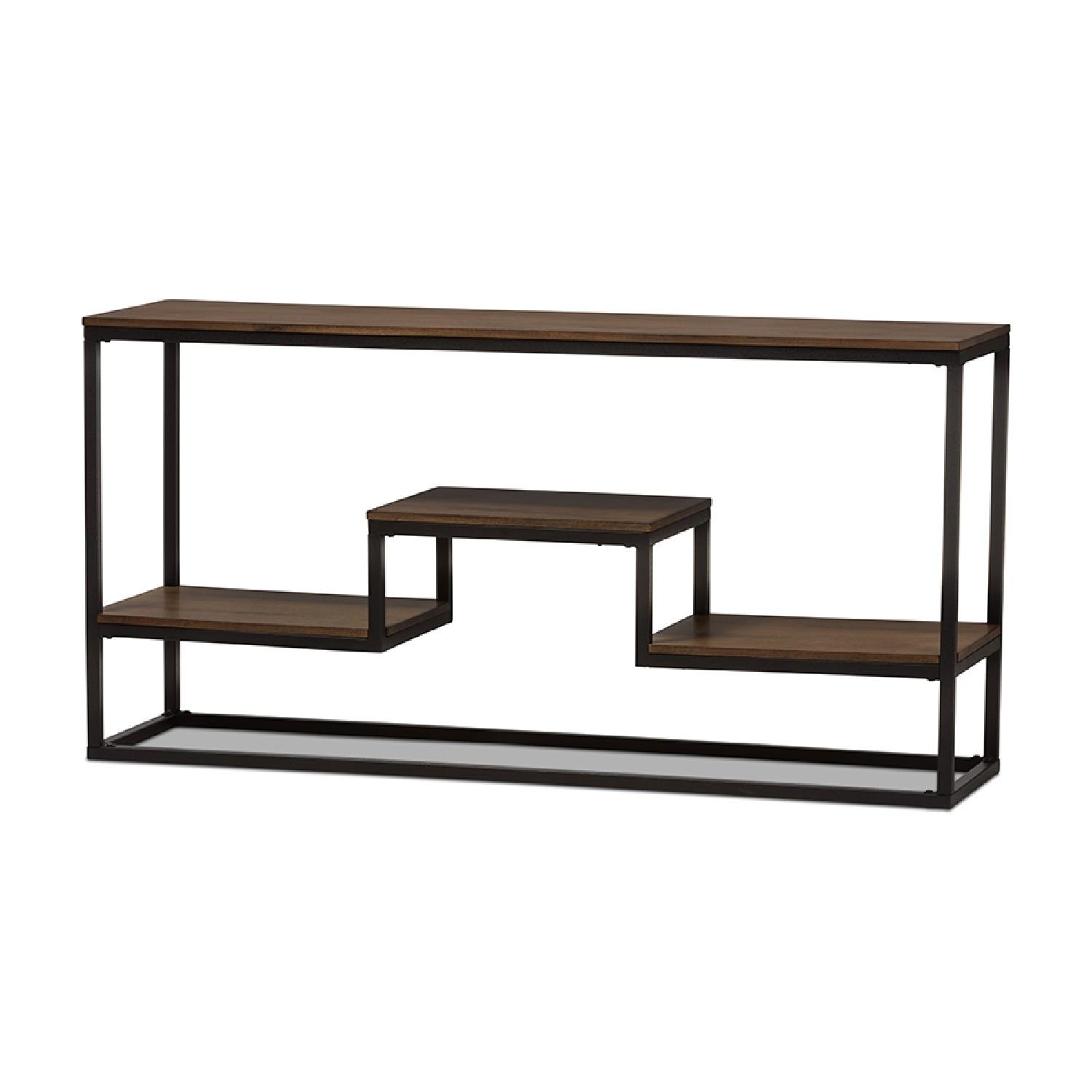 Rustic Industrial Black Metal and Distressed Wood Console Table with Storage