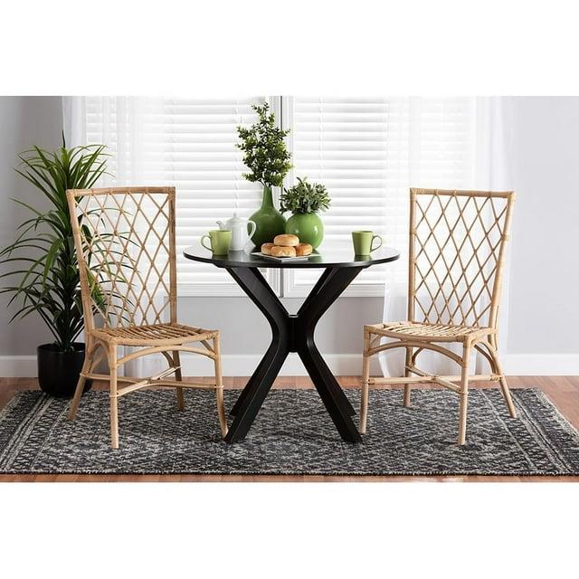 Baxton Studio Doria Modern Bohemian Natural Brown Rattan 2-Piece Dining Chair Set