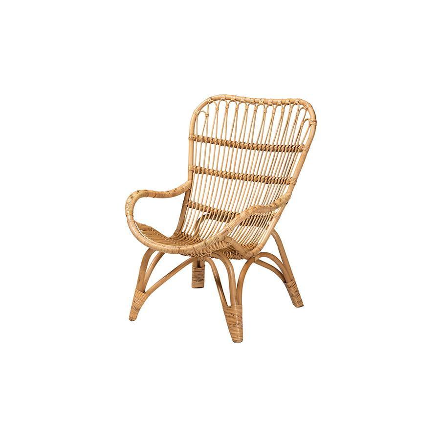 Handcrafted Natural Rattan Bohemian Accent Chair with Curved Backrest