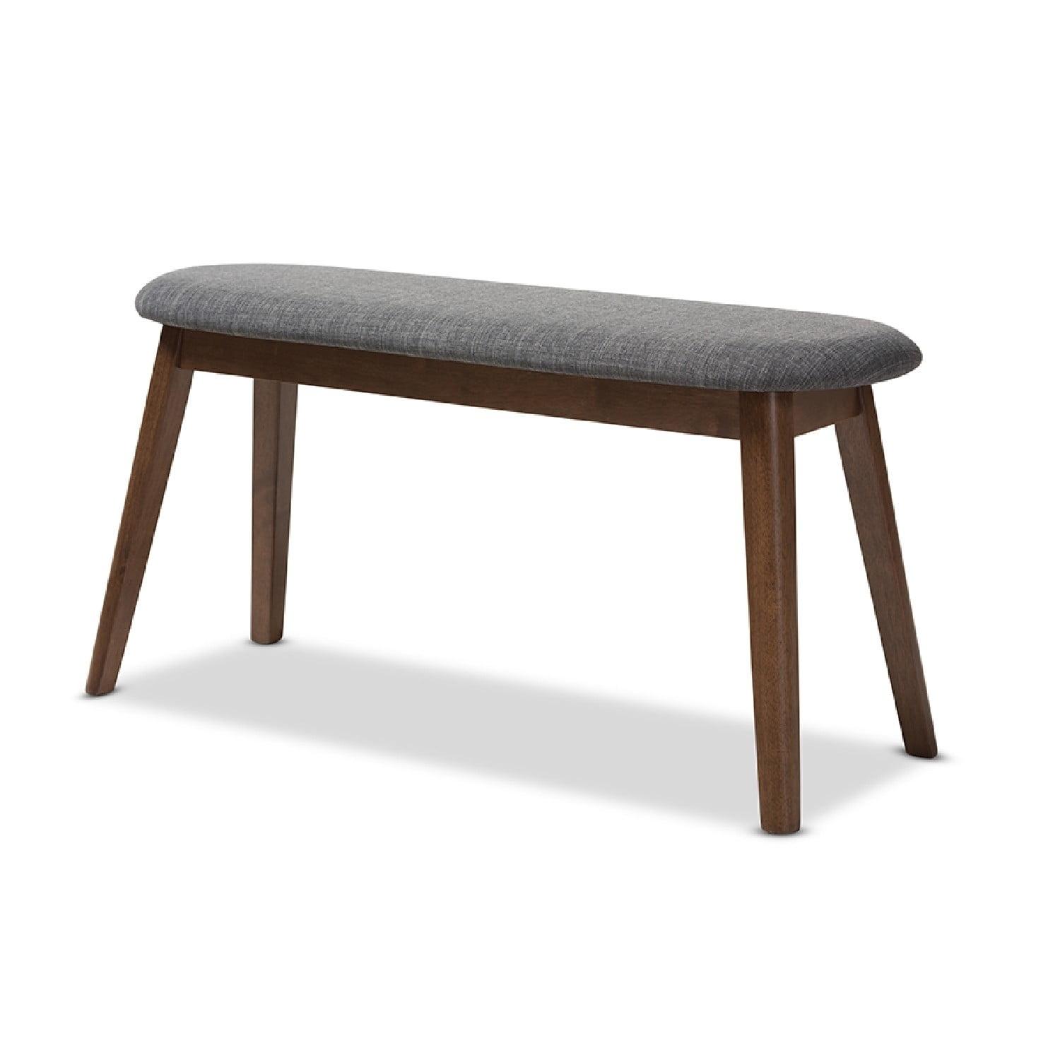 Easton Dark Grey Fabric & Walnut Wood Mid-Century Modern Bench
