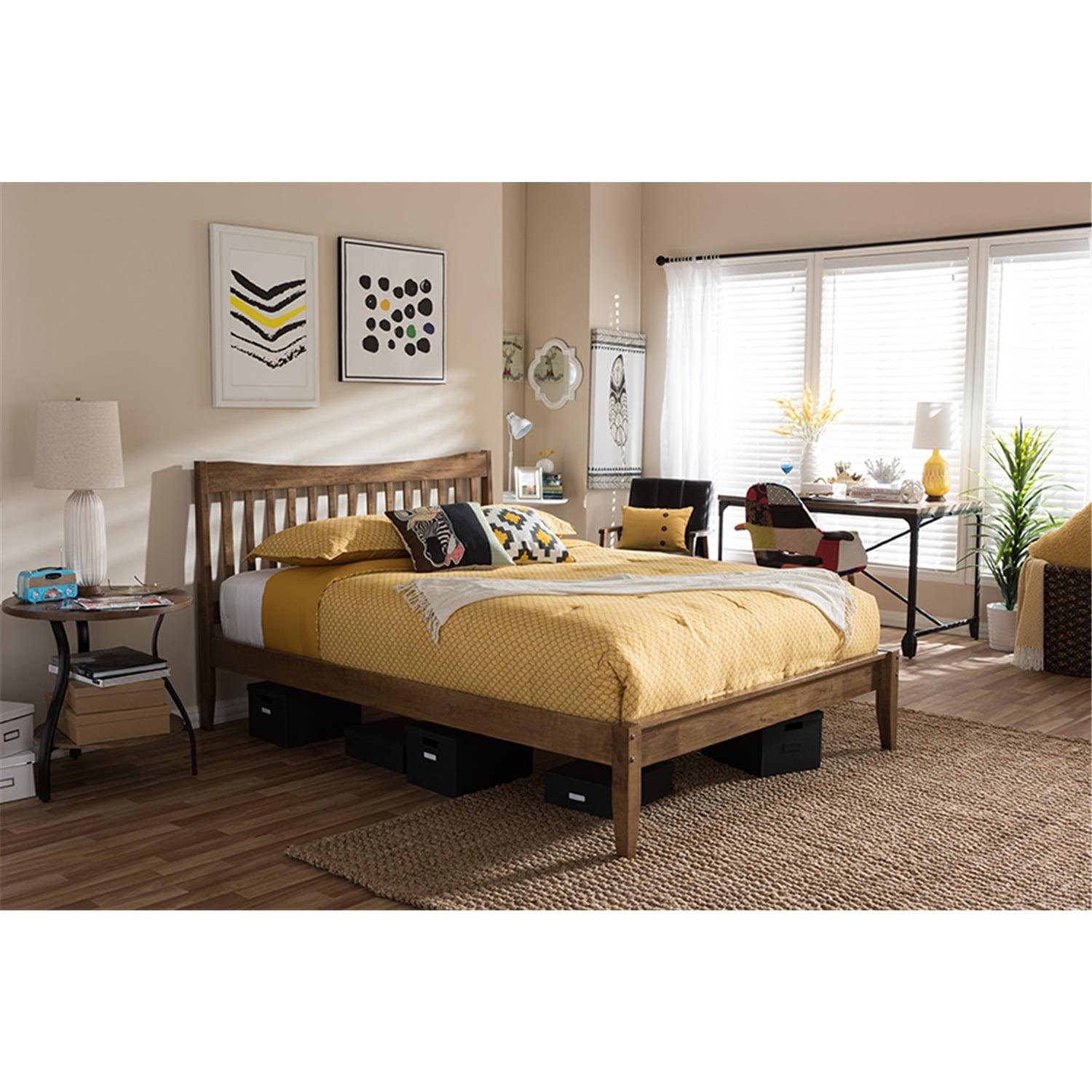 Edeline Walnut Wood Queen Platform Bed with Slatted Headboard