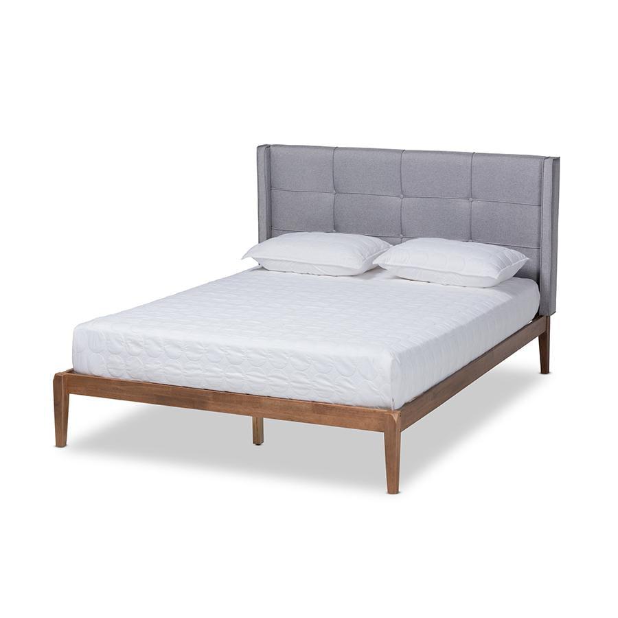 Contemporary King-Sized Ash Walnut & Gray Tufted Upholstered Bed