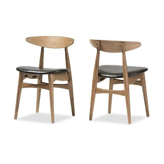 Set of 2 Edna Mid-Century Modern Dining Chairs: Black Faux Leather & Oak - Baxton Studio