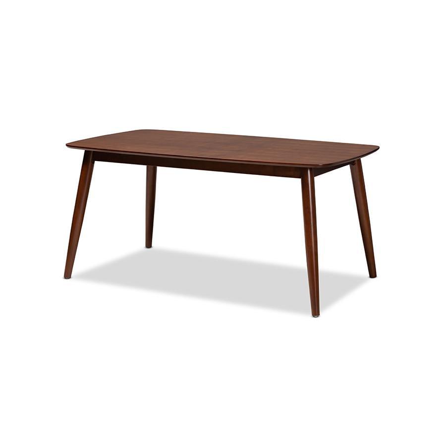 Flora Mid-Century Modern Solid Rubberwood Dining Table in Walnut