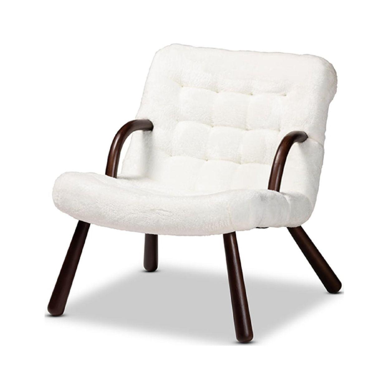 Eisa White Sherpa Upholstered Wood Accent Chair