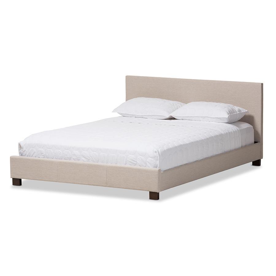 Elizabeth Beige Panel-Stitched Full Platform Bed with Upholstered Headboard