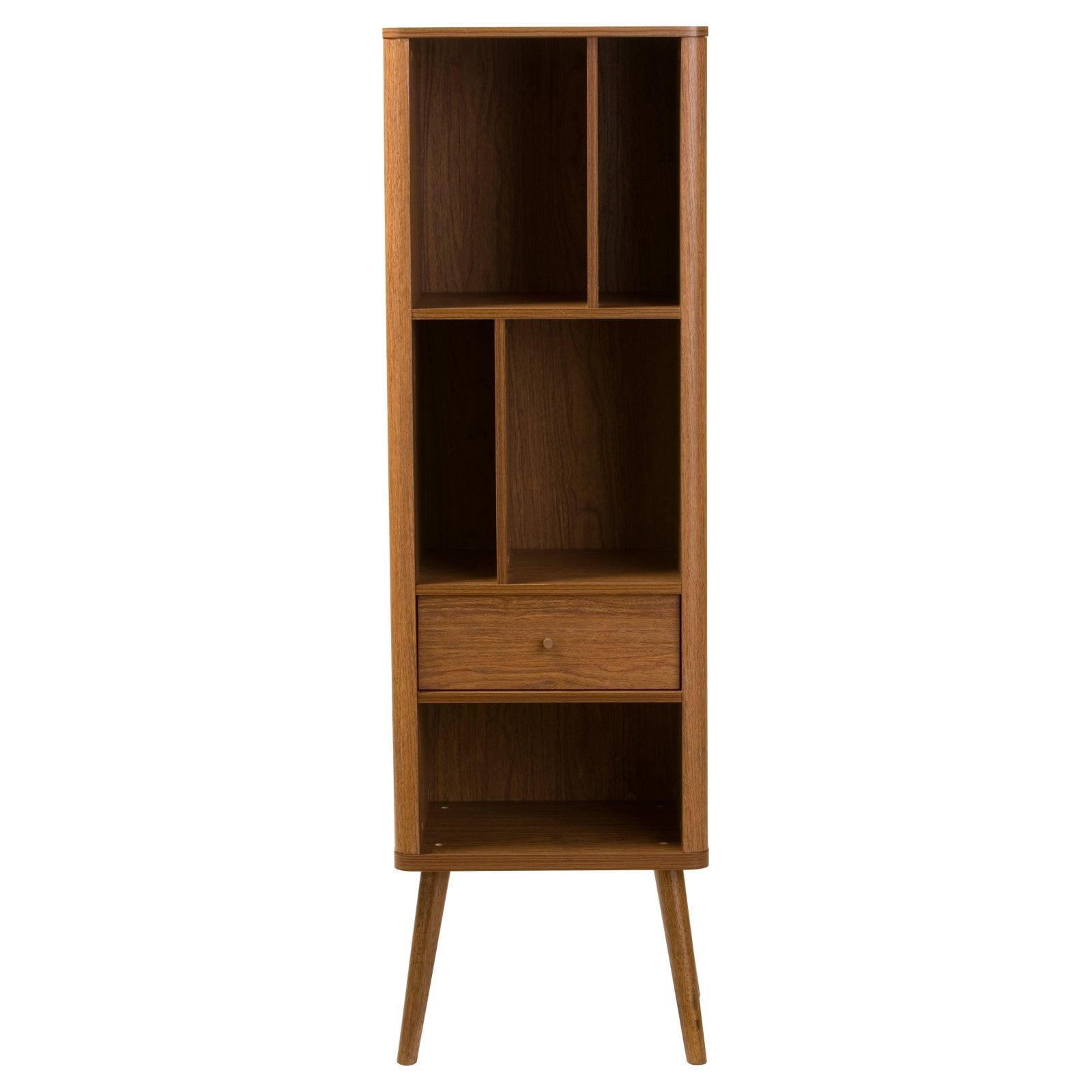 Ellingham Mid-century Retro Modern Sideboard Storage Cabinet Bookcase Organizer - Walnut - Baxton Studio: 3-Shelf Wooden Composite Storage