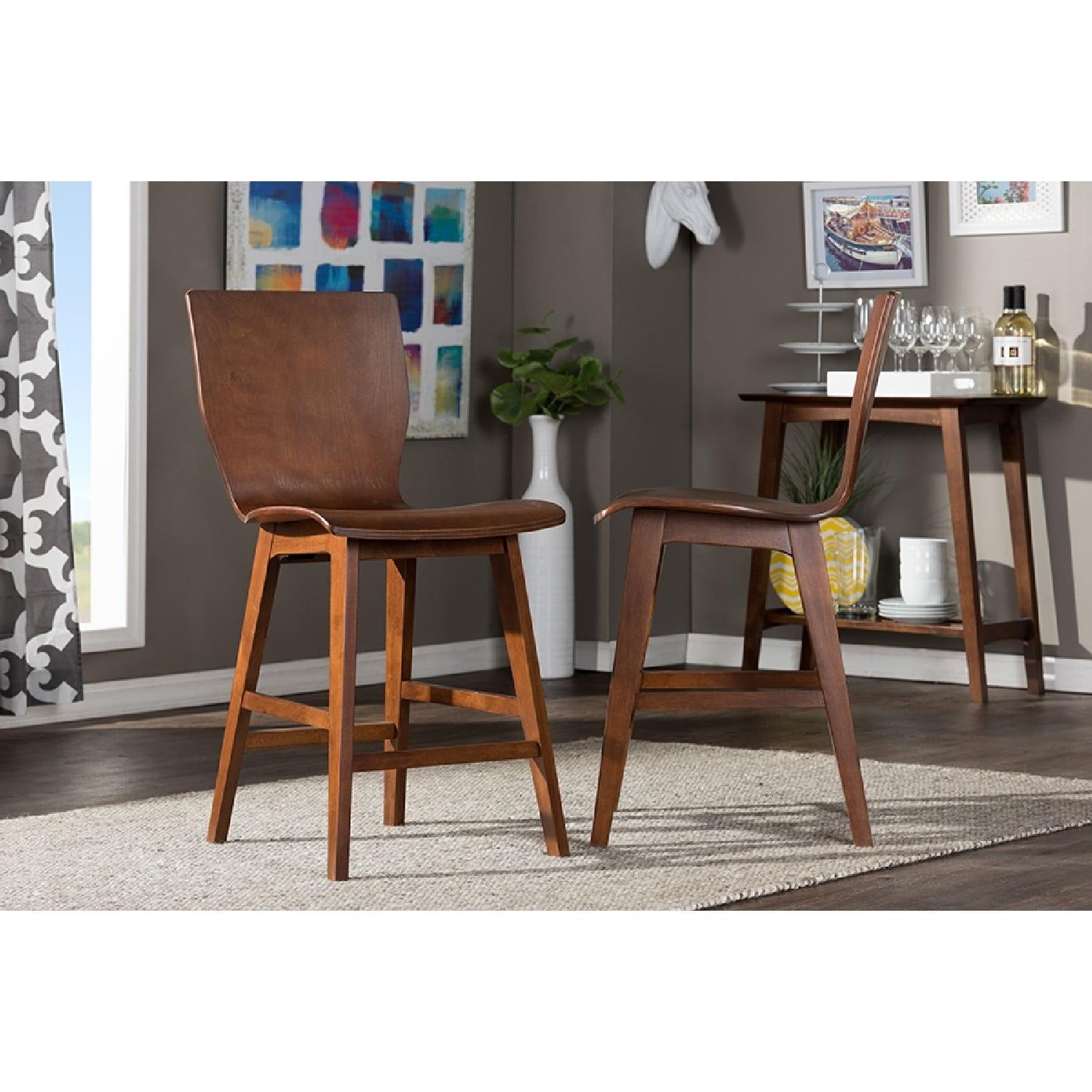 Elsa Dark Walnut Mid-Century Modern Counter Stools, Set of 2