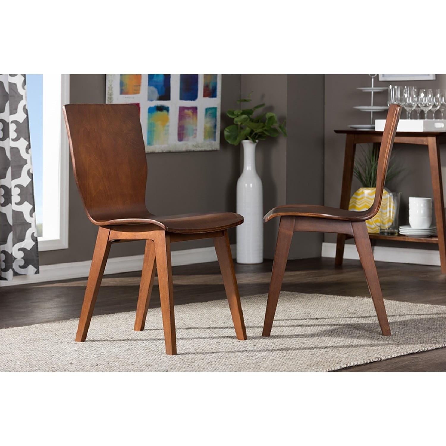 Baxton Studio Set of 2 Elsa Mid-century Modern Scandinavian Style Dark Walnut Bent Wood Dining Chairs: Polyester, Wood Composite Frame