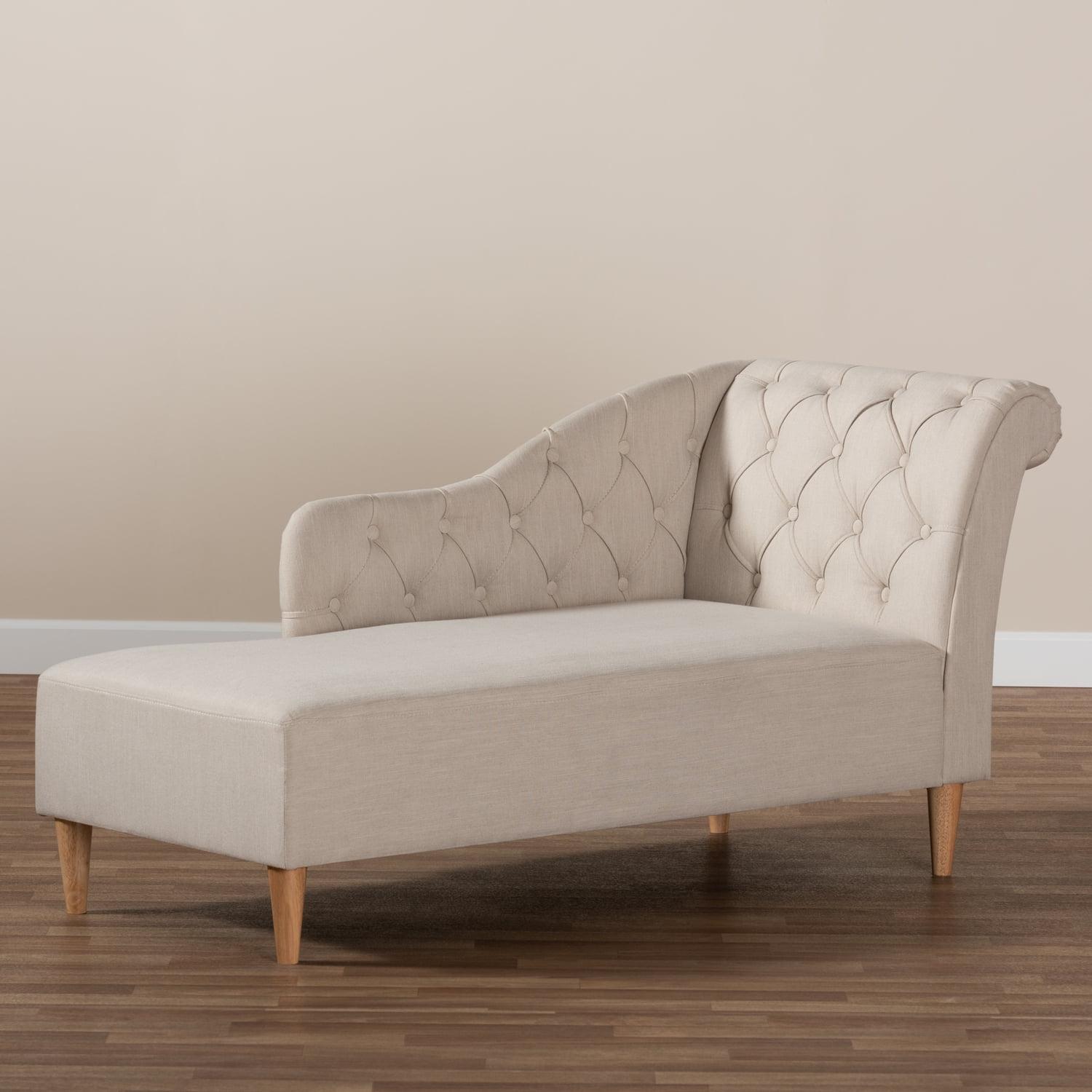 Emeline Beige Upholstered Wood Chaise Lounge