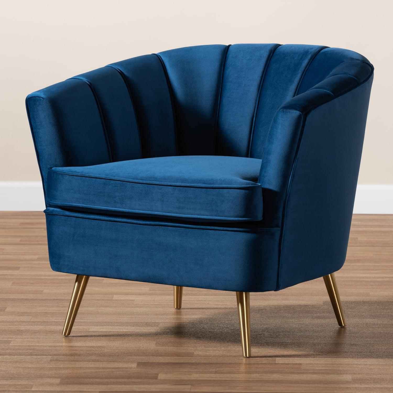 Glamorous Navy Blue Velvet Accent Chair with Brushed Gold Legs