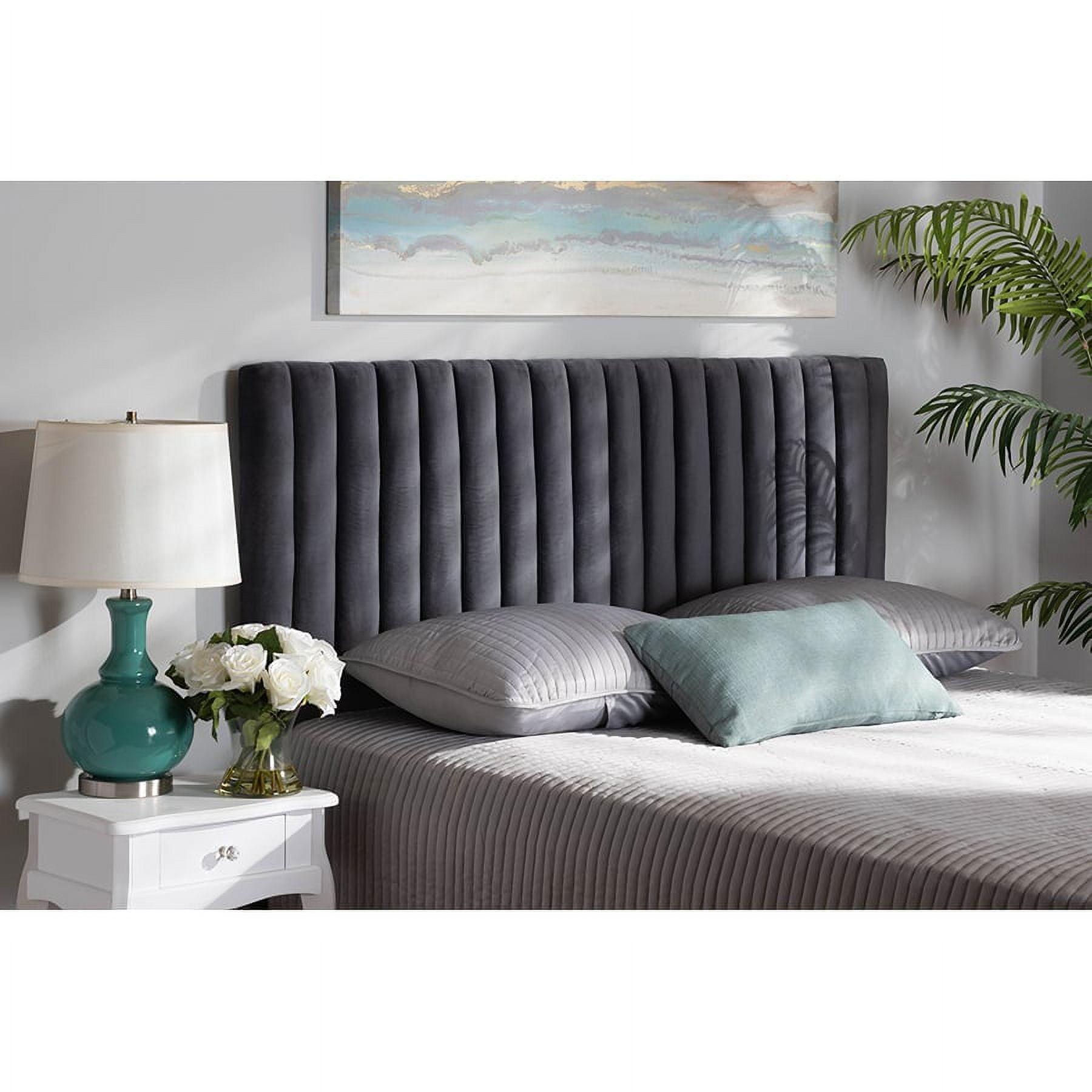 Gray Tufted Leather Upholstered Queen Headboard