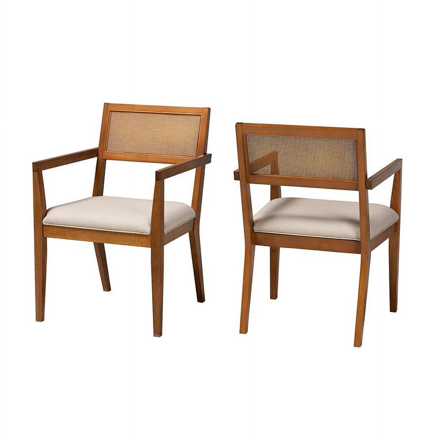 Emilia Beige Fabric and Walnut Brown Wood Arm Chair Set