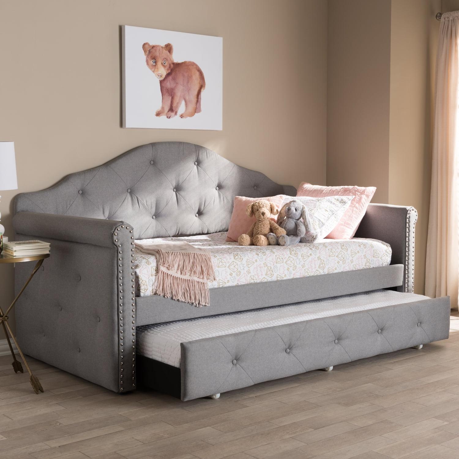 Emilie Twin Daybed with Nailhead Trim and Tufted Upholstery in Gray